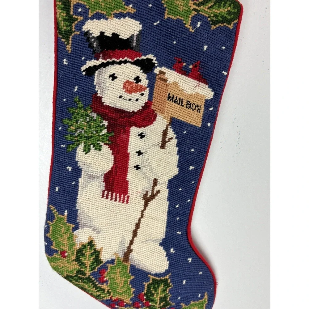 Needlepoint Christmas Stocking Snowman GUC
